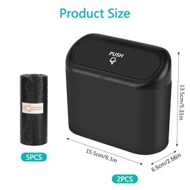 Pack of 2 Car Bin with 75 Rubbish Bags, Car Bin Interior with Lid, Car Storage Box, Small, Hanging Car Rubbish Liner, Waterproof and Odour-Proof for Cars, Bedroom, Office