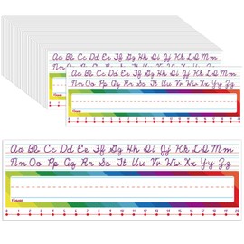 AmazingSpark 48 Pcs Alphabet Desk Nameplates 12 x 4 Inch Number Line Standard Name Plates, Self Adhesive Alphabet Name Plates Waterproof Desk Name Tags for Classroom School Student