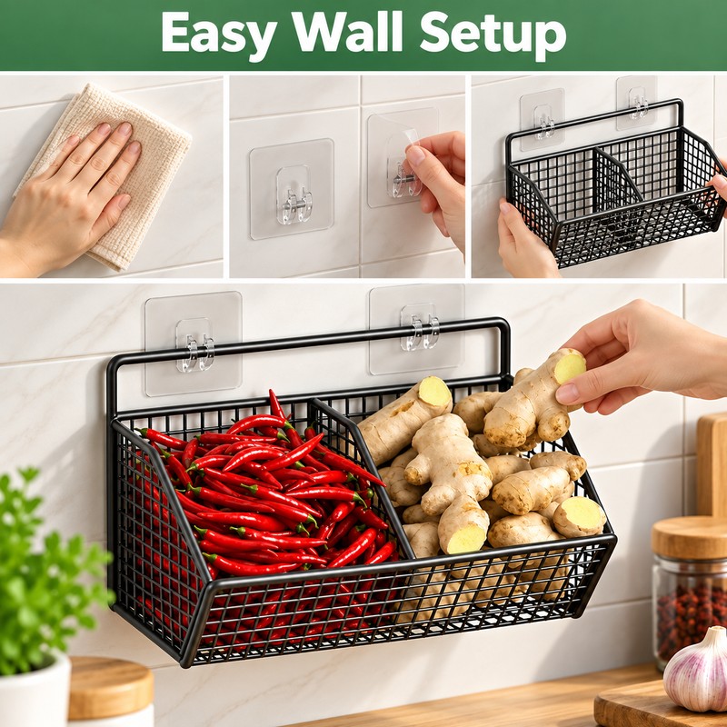 Wall-Mounted Kitchen Storage Rack for Food Organization – Iron Hanging