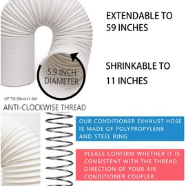 Portable AC Window Vent Kit, Adjustable Vertical/Horizontal Sliding Window Kit Plate for AC Unit, AC Window Vent Kit, AC Window Seal With 5.9 Inch Diameter, 59 Inch Length Exhaust Hose | JENCEAILL