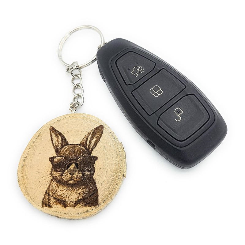 Promotech Cool Bunny Handmade Laser Engraved Single Piece Wooden Keyring,