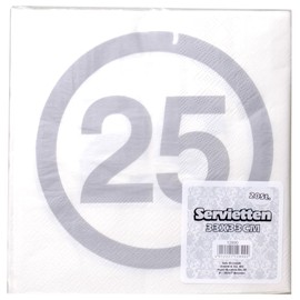 Udo Schmidt GmbH & Co Napkins 25 Silbrh Ochzeit White/Silver, 33 x 33 cm, 20 pcs.