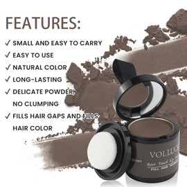 VOLLUCK Hair Shadow Powder for Women & Men - Root Touch Up, Gray Hair Cover Up, Bald Spots, and Eyebrows - 0.35 Ounce, Medium-Brown