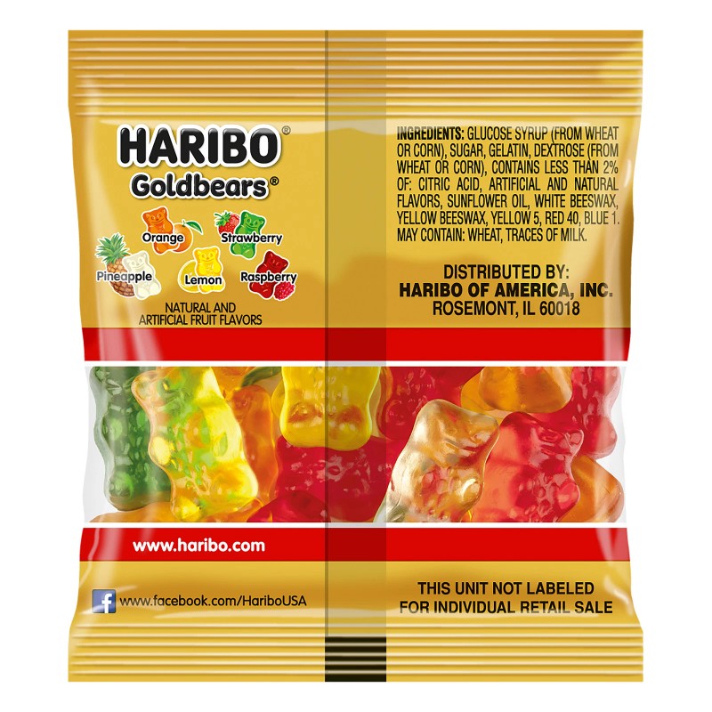 Haribo Goldbears Gummi Candy, Mini Bags, 0.4 Oz, 125-Count