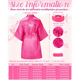 Jecery 5 Pack Kids Birthday Squad Girl Robes Silk Satin Spa Party Robes Flower Slumber Robes DIY Bathrobes with Headband for Party (Rose Red, 8)