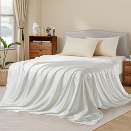 Ersmak Satin Flat Sheet Only, Single Flat Sheet King, Luxury & Ultra Soft Silky Bedding Top Sheet for King Mattress - Ivory White