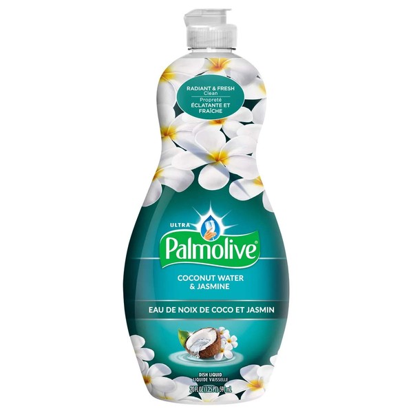 Palmolive Ultra Liquid Dish Soap | Soft Touch on Hands | Tough-on-Grease | Concentrated Formula | Coconut Water & Jasmine Scent - 20 Ounce Bottle (Pack of 4)