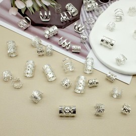 Dreadlock Beads Locs Accessories for Hair, Hair Jewelry for Braids Hair Rings for Women and Men, Adjustable Cuffs Braiding Hair Rings Decoration (P2-Silver)