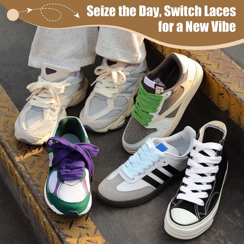Stepace 5/8" Wide Fat Shoe Laces for Sneakers 2 Pairs