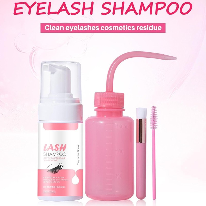 Kit de limpieza para extensiones de pestañas con botella de