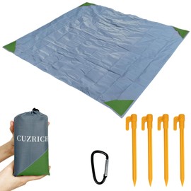 Pocket Beach Blanket Small Foldable Picnic Mat Portable Lightweight Camping Tarp Tent Blankets Washable Quick Dry Compact Beach Mats Hiking Outdoor Essentials (Gray/Green, 55"*59" / 4.59ft×4.92ft)