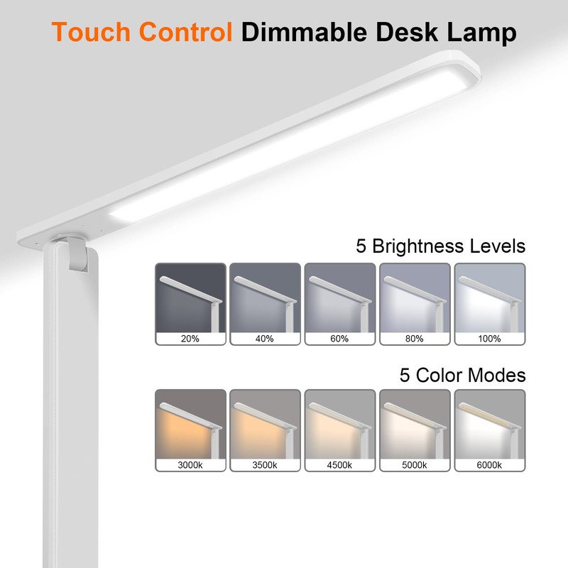 joyshie Desk Lamp Dimmable Table Lamp Reading Light with USB