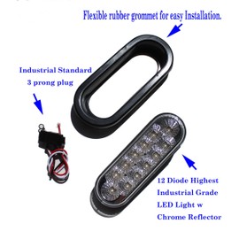 6" Oval LED Backup Reverse Fog White Light w Grommet Plug Truck Trailer Chrome Reflector STRONG LIGHT 2 Pc