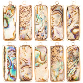 BENECREAT Pack of 10 Rectangular Shell Pendants, Natural Abalone Shell Pendants with Double Enamelled Settings Made of Gold-Plated Brass for DIY Jewellery Making, 27 x 9 mm