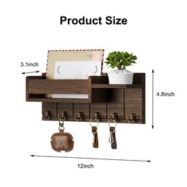 Key Rack with Shelf, Wooden Key Cabinet with Shelf Includes Letter Holder and 6 Hooks, Key Holder for Living Room, Kitchen, Office, Hallway, Furniture, Bedroom, Practical Home Accessories, Wood