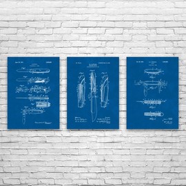 Patent Earth Pocket Knife Posters Set of 3 (5x7), Camping Decor, Outdoorsman Gifts, Farmhouse Decor, Gifts For Men, Man Cave Decor Blueprint