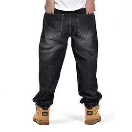 Veroders Men's Baggy Hip Hop Black Jeans- Loose Skateboard Pants Straight Baggy Skater Blue Jeans for Men VD-1769Black 30