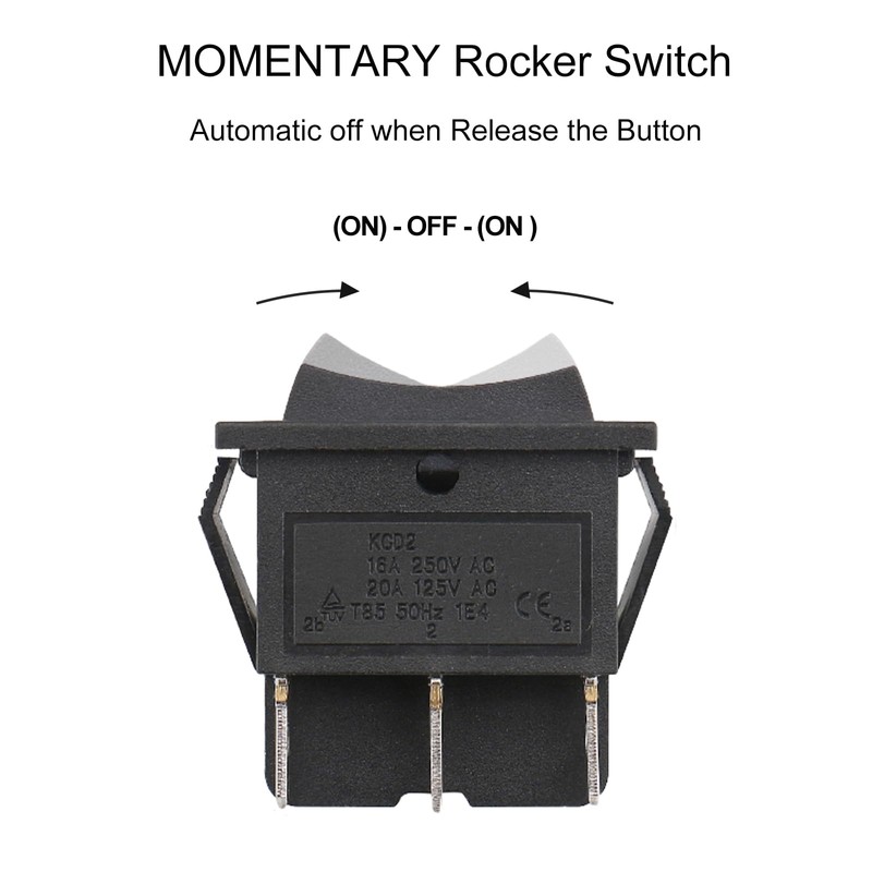 Baomain Momentary 6 Pin DPDT Button Rocker Switch (ON)/Off/(ON) AC