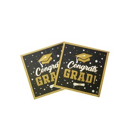 AYAROS 40 Pack Graduation Napkins Bulk 2024 Congrats Grad Cocktail Napkins Disposable Paper Napkin for Class of 2024 Congratulations Graduate Celebration Prom Party Dinner Napkins, 2 Ply (Black Gold)
