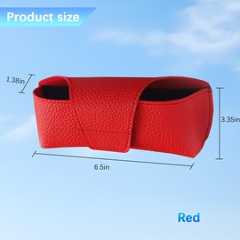 Zpana Sunglasses Holder for Car Visor, Leather Vehicle Eyeglasses Hanger Protective Storage Case with Clips, Automotive Sun Visor Glasses Organizer Box, Universal for SUV RV Truck (Red)