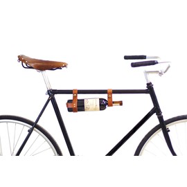 The Bicycle Wine Rack - Bike Bottle Holder and Carrier for Picnics - Handmade Leather Accessory (Tan)