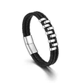 Zysta Men's Leather Bracelet Genuine Leather Bracelet Wrap Bracelet for Men Father Son Gift, Leather Stainless Steel