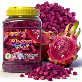 9.5oz Freeze Dried Dragon Fruit Cubes, Crispy & Light Red Pitaya Snacks, 1-Ingredient, for Smoothie Bowls, Baking, Cereal, Yogurt Snacking