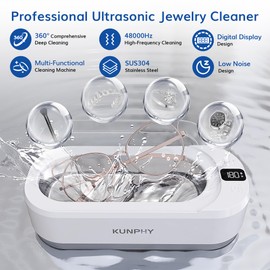 Upgraded KUNPHY Ultrasonic Jewelry Cleaner, 350ML 48KHz Professional Ultrasonic Cleaner Machine with 3 Digital Timers, Touch Operation for Eyeglass, Watches, Ring, Silver, Gold, Diamond