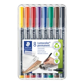 STAEDTLER permanenter Universalstift Lumocolor, wisch- und wasserfest, sekundenschnell trocken, nachfüllbar, Linienbreite 1 mm, 8 Marker in sortierten Farben in stabiler STAEDTLER-Box, 317 WP8