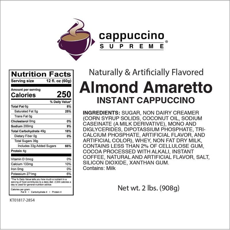 Cappuccino Supreme 2 lb bag Almond Amaretto Instant Cappuccino Mix