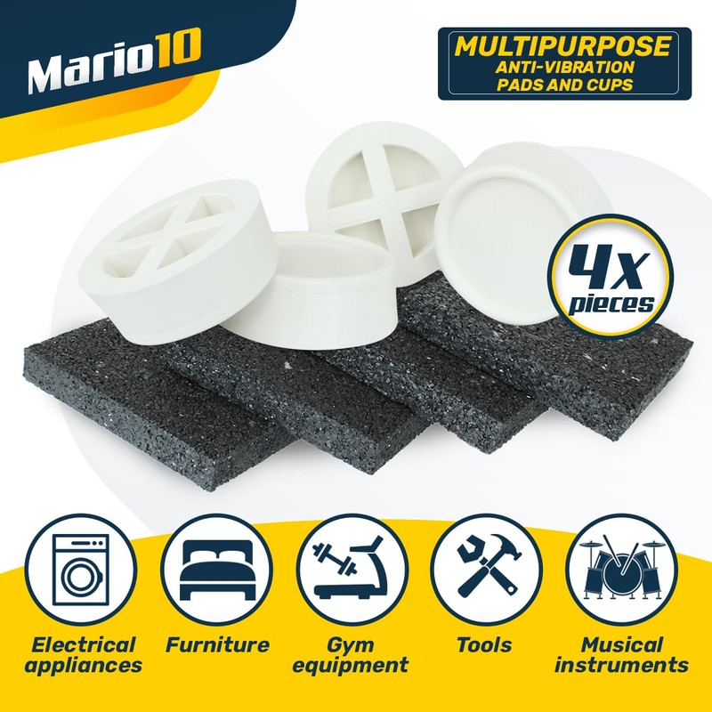 Mario10 Multipurpose Anti-Vibration Pads and Cups (4-Piece Set) Rubber for