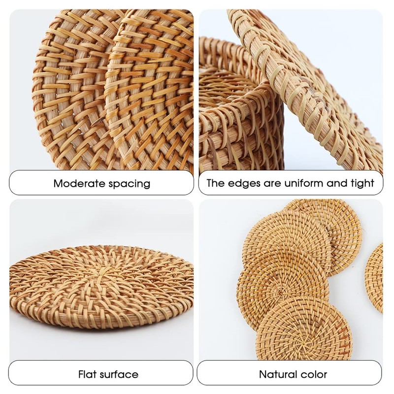 Rattan Coasters Set of 6pcs Handmade Woven Cup Coasters with