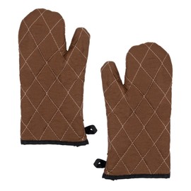 Chef Approved 17" Oven Mitts | One Pair Ambidextrous Pot Holder Hot Plate Gloves with Hanging Loop for Restaurant Kitchen Bakery | 400ºF Heat Resistant, .4" W x 17" H, Flame Retardant Cotton, Brown