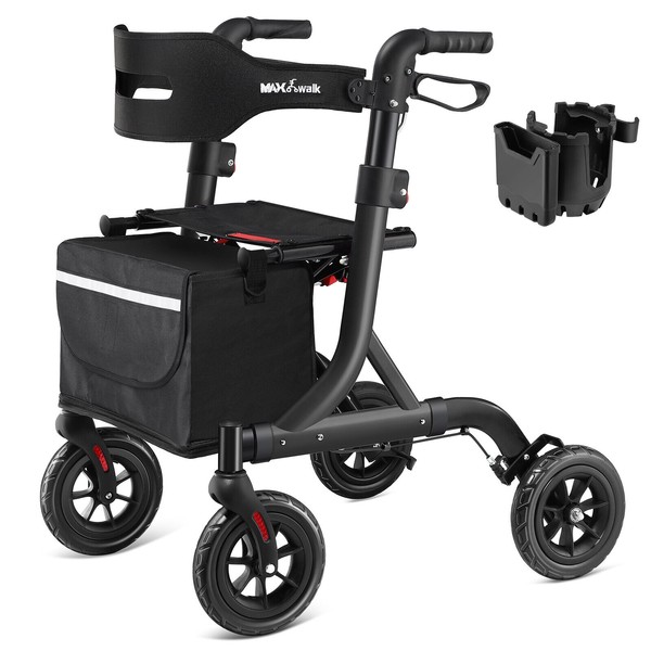 MAXWALK All-Terrain Rollator Walker w/ Non-Pneumatic Tire 4x 8” Rubber