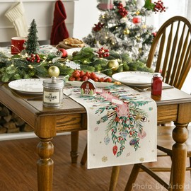 Artoid Mode Nutcracker Floral Holly Christmas Table Runner, Seasonal Winter Kitchen Dining Table Decoration for Home Party Decor 13x108 Inch