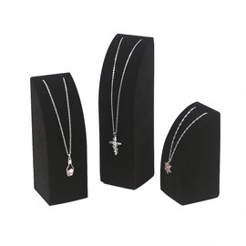 KunGe 3Pcs/Set Velvet Necklace Holder Stand, Pendant Chain Jewelry Display Rack for Show Selling, Bust Jewelry Organizer Display for Home or Store Show (Black)