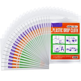 Oudain 25 Pieces Painters Plastic Drop Cloths Sheet 9.8 x 13.1 ft Disposable Plastic Sheeting Anti Dust Furniture Cover Plastic Tarp Clear Waterproof Tarp for Painting Floor Wall