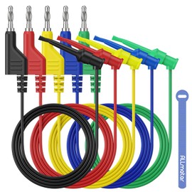 ALLmeter 5 Color Stackable Banana Plug Test Hooks & Leads Kit - 10A Current Test Cables with 1M Insulated Wires Alligator Clips for Multimeter,Oscilloscope,Lab/Repair Shop Essentials