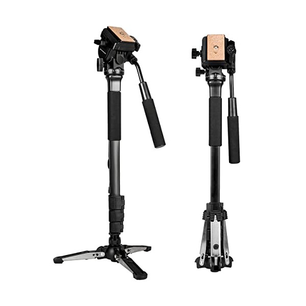 Extendable Camera Aluminum Monopod with Fluid Head and Foldable Tripod