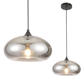 GLAMIGHT Glass Pendant Lights Kitchen Island Lighting Globe Pendant Light Fixtures IIndustrial Vintage Pendant Lighting for Kitchen Island Bedroom Living Dining Room Light Fixture(Silver Gray)