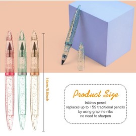 OFFCUP Inkless Pencils, 3pcs Everlasting Pencil, Portable Inkless Pencils Portable No Ink Pen with 3pcs Replaceable Graphite Nib for Student Artist Writing Drawing or Office (Red/Green/Gold)