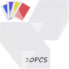 30 Pack Self-Adhesive Index Card Pockets with Top Open for Loading - Ideal Card Holder for Organizing and Protecting Your Index Cards - Crystal Clear Plastic (7 x 9.9 Inches)