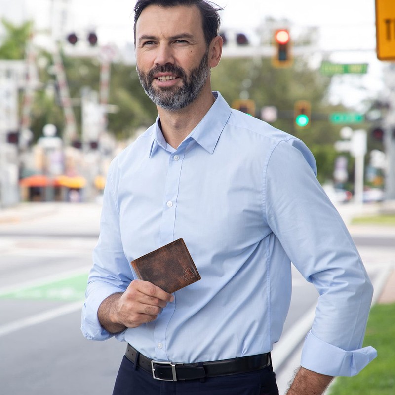 Men's Leather Wallet with RFID Blocking 2 ID Windows in