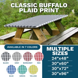 Sorfey Picnic Tablecover -Fitted with Elastic, Vinyl with Flannel Back, Fits for Table 72"x 30" Rectangle,Water Proof, Easy to Clean, Checked Yellow Design
