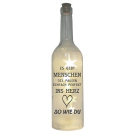 WB wohn trends LED Bottle with Motif, "Es gibt Menschen die passen ins Herz so wie Du" ("Es gibt Menschen die passen ins Herz so wie Du" [German Language] Grey, 29 cm, Bottle Light, Glitter