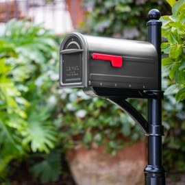 Architectural Mailboxes Mapleton™ Heavy Duty Steel Metal Post Mounted Mail Box for Outside, Graphite, Large Curbside Mailbox with Magnetic Latch