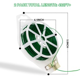 NanWantee 2 Pack 492FT Garden Twist Tie with Built-in Cutter, Rustproof Green Coated Plant Ties for Gardening, Flexible Reusable Tomatoes Ties Support for Indoor Outdoor Home and Office Use