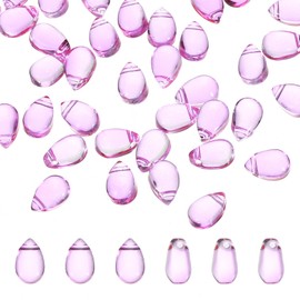 PATIKIL Czech Glass Teardrop Beads, 50 Pcs Top Drilled Clear Glass Seed Beads Crystal Puffed Raindrop Beads, Purple, 6x9mm