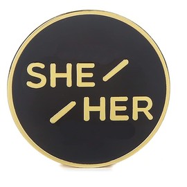 She Her Pronoun Brooch Button Non-Binary Badge Enamel Lapel Pin - NB Pride Genderqueer Gender Identity Pin (Gold)