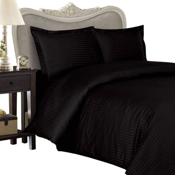 Luxurious Six (6) Piece BLACK Damask Stripe, KING Size, 1000